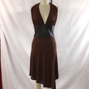 Sean by Sean Combs real leather corset waist halter midi dre…